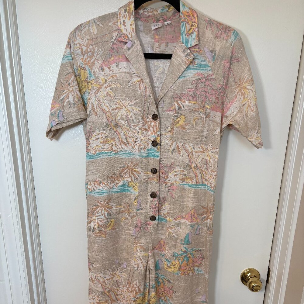 Tropical Pattern, Button Front Gap Utility Style … - image 1